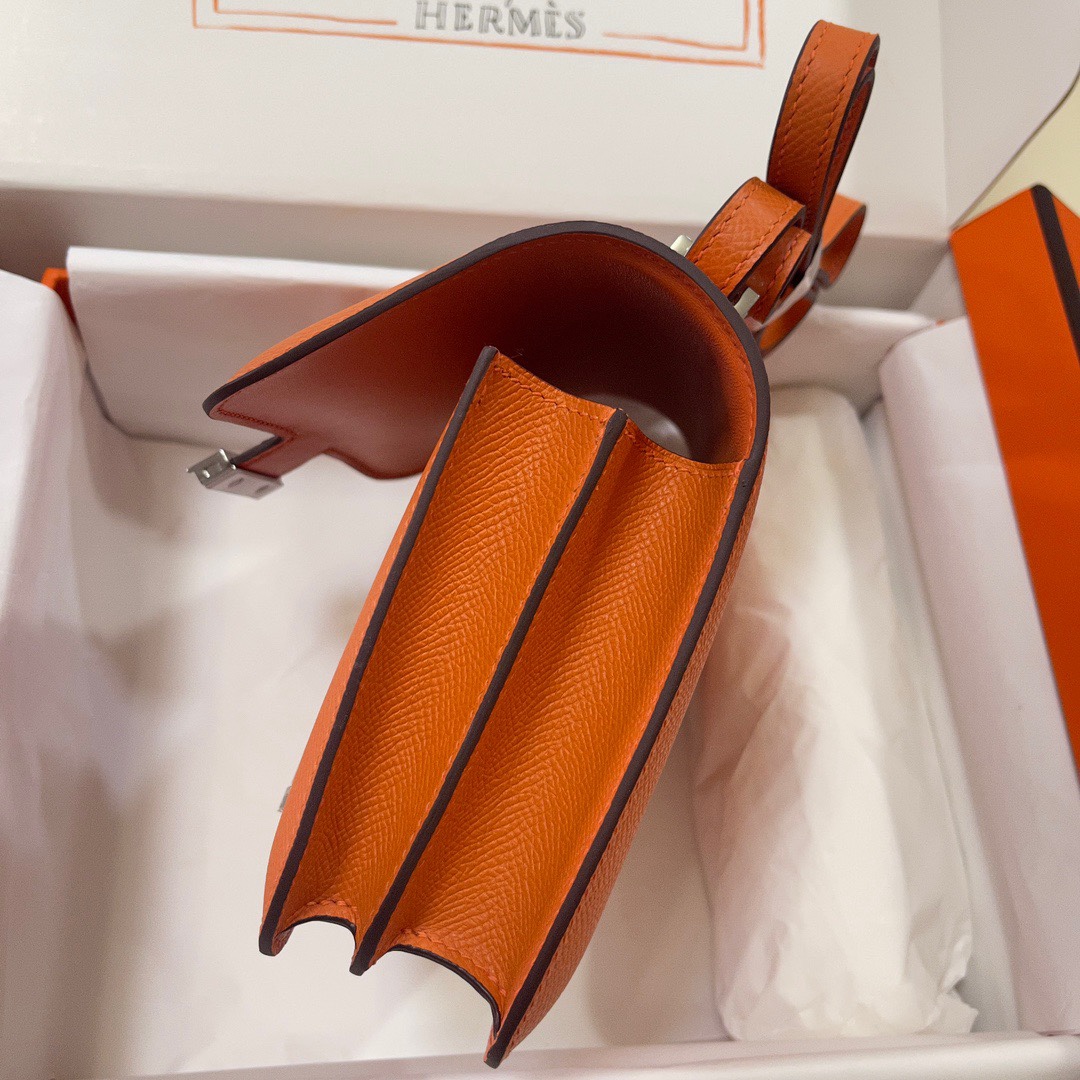 Hermes Constance 18 Mini Shoulder Bag In Orange Epsom Leather